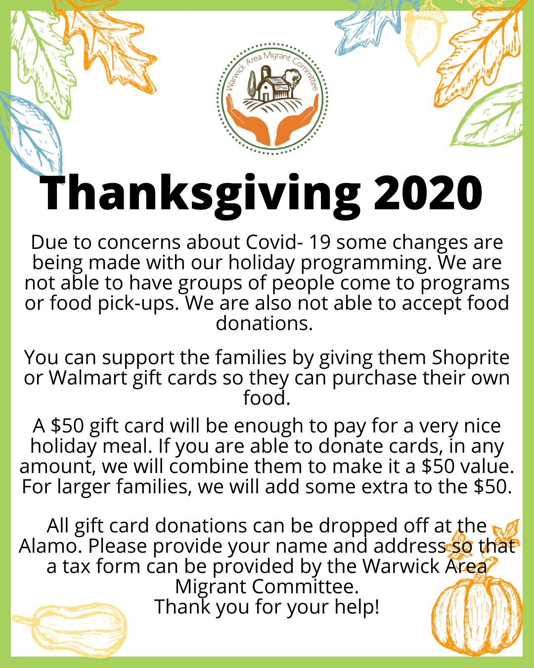 Please support our 2020 Thanksgiving Food Drive.